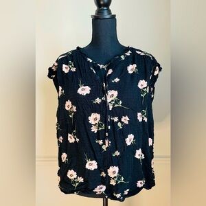 BUFFALO Black Floral Size 2X Short Sleeve Tunic Blouse Top XXL